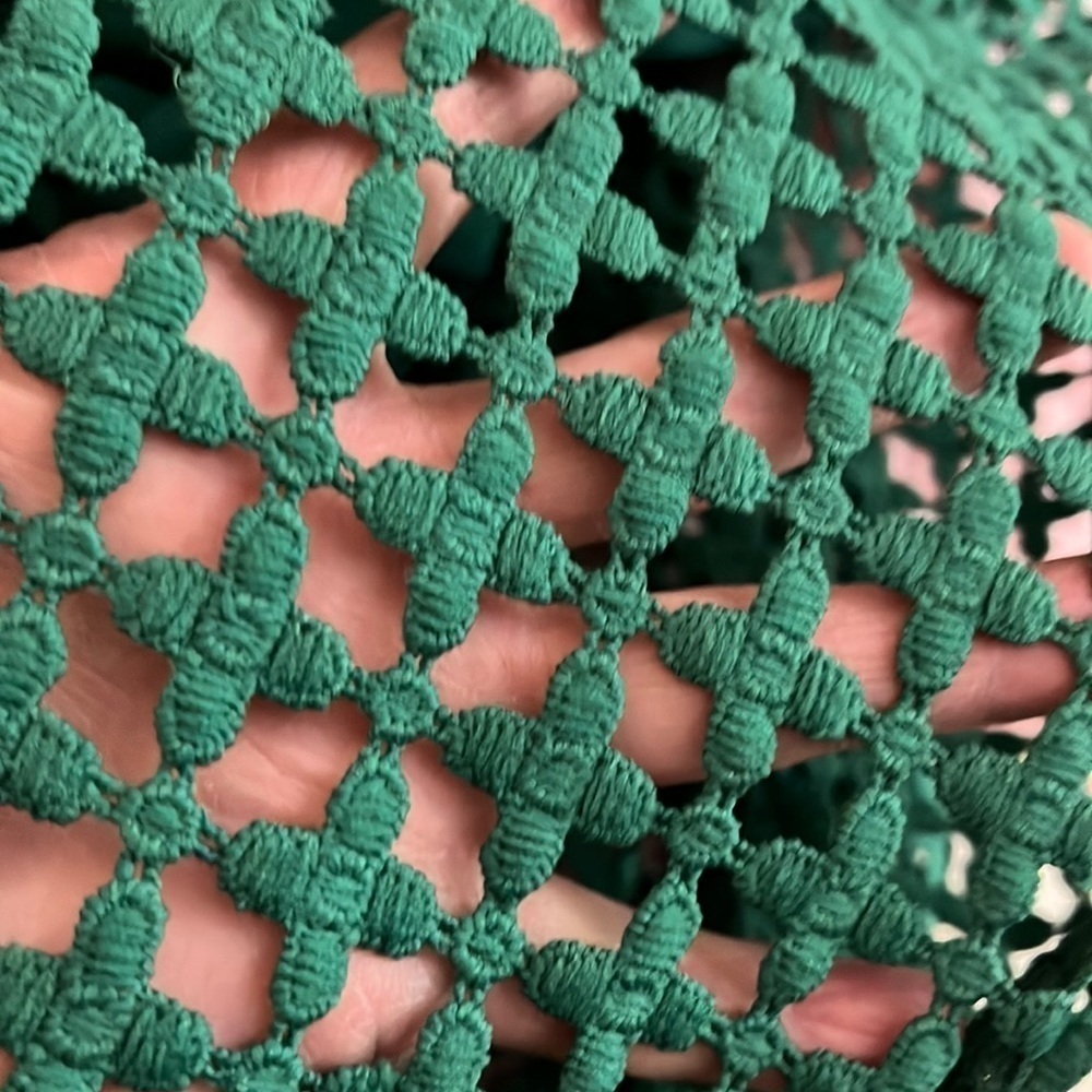 Lulus spaghetti strap dark green dress with cotton crocheted type overlay. S - Picture 10 of 10